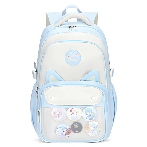 Muggle 3 Bölmeli Uniqe Cats Kolej Okul Sırt Çantası Açık Mavi (MU-1803) ürün görseli