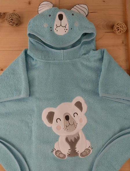 Sevimli Koala Desenli Kapüşonlu Bebek & Çocuk Panço Havlu - Resim 4