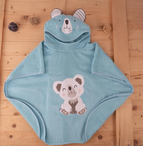 Sevimli Koala Desenli Kapüşonlu Bebek & Çocuk Panço Havlu - Resim 2