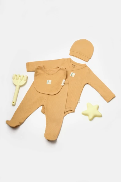 Bebek 4'lü Uzun Kollu Set, %50 Bambu %50 Organic Pamuk, Bebek - Yenidoğan - CSYB9009