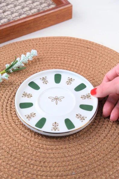 Tabak Evi Porselen Acem Zade Yeşil Çay Tabağı 12,5cm Tekli - 2