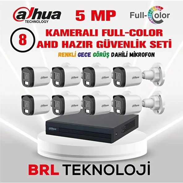 Dahua 5 Mp 8 Kameralı Sesli 30 Metre Renkli Gece Görüşlü Full Hd Kamera Seti