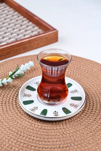 Tabak Evi Porselen Acem Zade Yeşil Çay Tabağı 12,5cm Tekli - 4