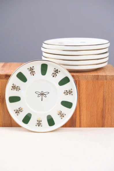 Tabak Evi Porselen Acem Zade Yeşil Çay Tabağı 12,5cm 6 lı - 3