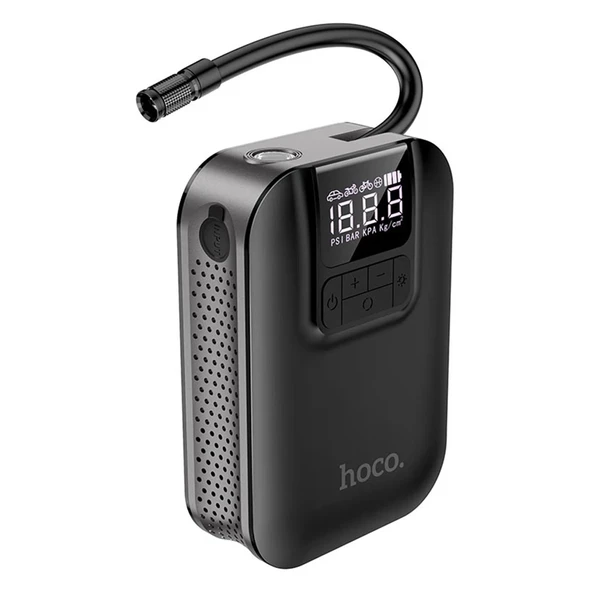 Hoco S53 Breeze Led Işıklı Taşınabilir Akıllı Hava Kompresörü - Siyah - 2