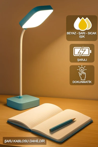 Şarjlı Masa Lambası Dokunmatik Ders Çalışma Kitap Okuma Gece Lambası 3 Farklı Işık Akrobatik Yeşil - 1