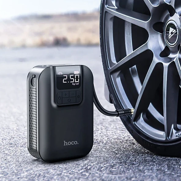 Hoco S53 Breeze Led Işıklı Taşınabilir Akıllı Hava Kompresörü - Siyah - 4