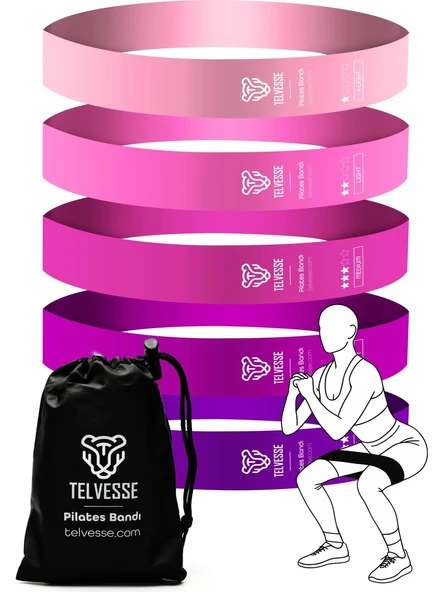 5’li Pilates Direnç Bandı Seti Loop Squat Lastiği Çantalı Fitness Egzersiz Bantları - Pembe - 1