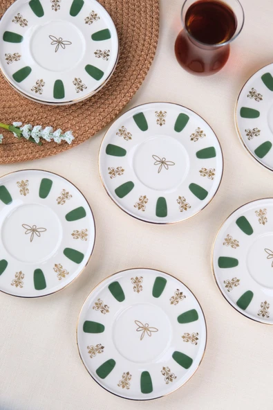 Tabak Evi Porselen Acem Zade Yeşil Çay Tabağı 12,5cm 6 lı - 4