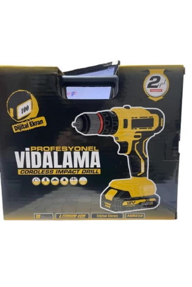 assurr ASR232 Profesyonel 12V Dijital Ekranlı Akülü Vidalama Matkap Seti Darbeli – 2 Yıl Garantili - Resim 5