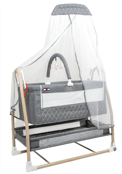 TommyBaby Royal Anne Yanı Beşik Tüllü Sepet Beşik Sallanabilir Bebek Beşiği Anne Yanı Beşik - 9