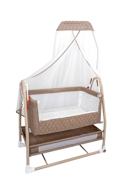 TommyBaby Royal Anne Yanı Beşik Tüllü Sepet Beşik Sallanabilir Bebek Beşiği Anne Yanı Beşik - 3