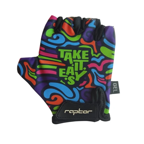Raptor Çocuk Eldiveni Kısa Parmak Çocuk Bisiklet Eldiveni Silikon Jelli Take it Easy Desenli M Beden ürün görseli
