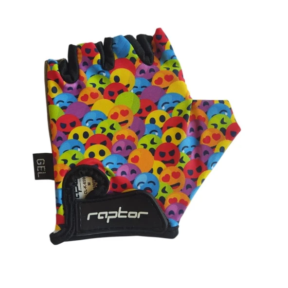 Raptor Çocuk Eldiveni Kısa Parmak Çocuk Bisiklet Eldiveni Silikon Jelli Emoji Desenli M Beden ürün görseli