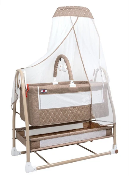TommyBaby Royal Anne Yanı Beşik Tüllü Sepet Beşik Sallanabilir Bebek Beşiği Anne Yanı Beşik - 6