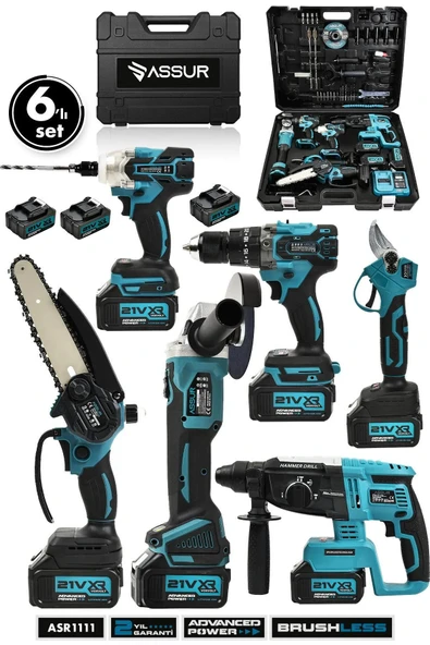 assurr Profesyonel 21v Matkap Hilti Taşlama Somun Sıkma Makas Testere 6'lı Set ürün görseli 1