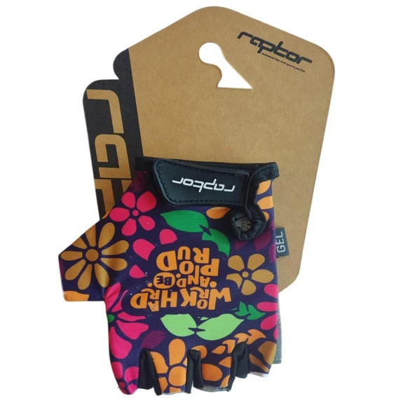 Raptor Çocuk Eldiveni Kısa Parmak Çocuk Bisiklet Eldiveni Silikon Jelli Çiçek Desenli M Beden - Resim 5