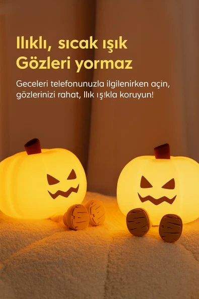 QASUL  Kabak Gece Lambası Sevimli LED Lamba Çocuklar için Silikon Kısılabilir  Silikon Şarj Edilebilir Başucu Dokunmatik Lamba - 5