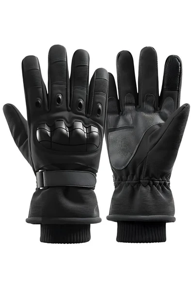 Single Sword Rüzgar Soğuk Geçirmez Suya Dayanıklı Dokunmatik Eldiven- Taktik ve Motosiklet Eldiveni Bej - 10