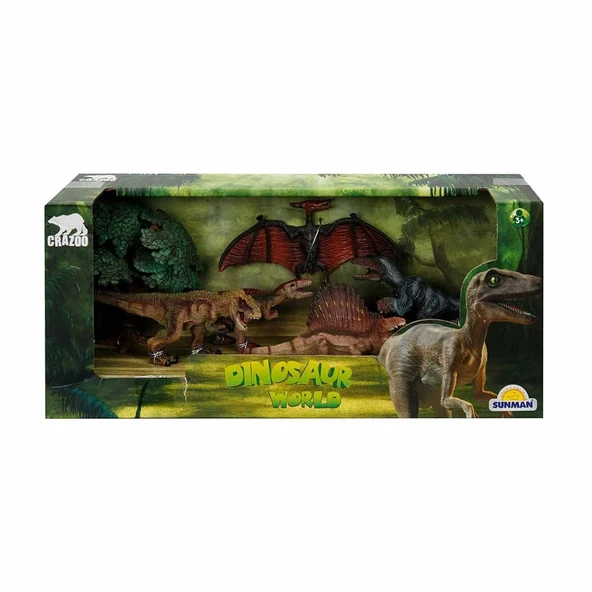 Dinozorların Dünyası 5'li Oyun Seti - Dimetrodon Kahvrengi Yeleli 26960 - Resim 2