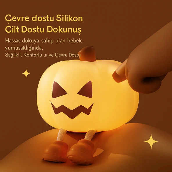 QASUL  Kabak Gece Lambası Sevimli LED Lamba Çocuklar için Silikon Kısılabilir  Silikon Şarj Edilebilir Başucu Dokunmatik Lamba - 3