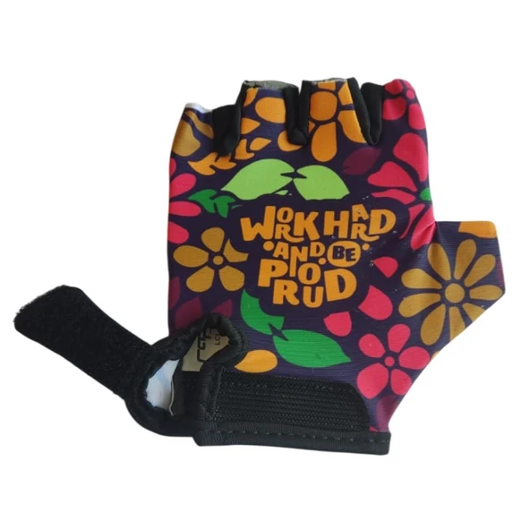 Raptor Çocuk Eldiveni Kısa Parmak Çocuk Bisiklet Eldiveni Silikon Jelli Çiçek Desenli M Beden - Resim 4