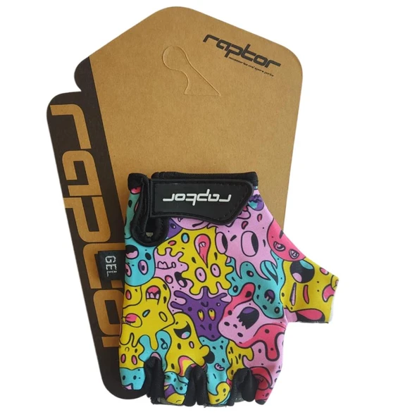 Raptor Çocuk Eldiveni Kısa Parmak Çocuk Bisiklet Eldiveni Silikon Jelli Canavar Desenli M Beden - Resim 3