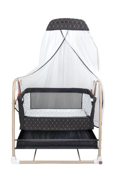 TommyBaby Royal Anne Yanı Beşik Tüllü Sepet Beşik Sallanabilir Bebek Beşiği Anne Yanı Beşik - 4