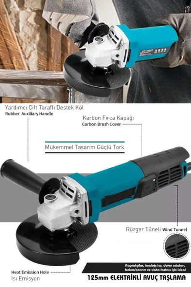 ASURLU 550W Avuç Taşlama Makinesi 125mm Bakır Sargılı Spiral - Resim 2