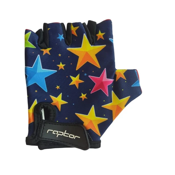 Raptor Çocuk Eldiveni Kısa Parmak Çocuk Bisiklet Eldiveni Silikon Jelli Yıldız Desenli M Beden ürün görseli