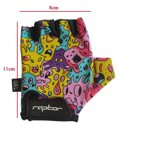 Raptor Çocuk Eldiveni Kısa Parmak Çocuk Bisiklet Eldiveni Silikon Jelli Canavar Desenli M Beden - Resim 2