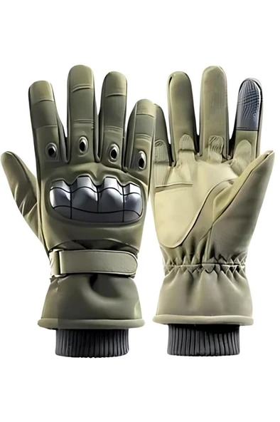 Single Sword Rüzgar Soğuk Geçirmez Suya Dayanıklı Dokunmatik Eldiven- Taktik ve Motosiklet Eldiveni Bej - 6