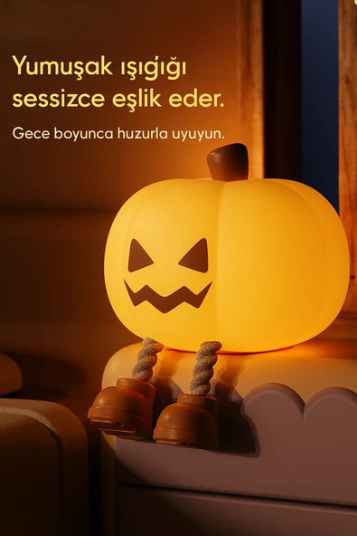 QASUL  Kabak Gece Lambası Sevimli LED Lamba Çocuklar için Silikon Kısılabilir  Silikon Şarj Edilebilir Başucu Dokunmatik Lamba - 4