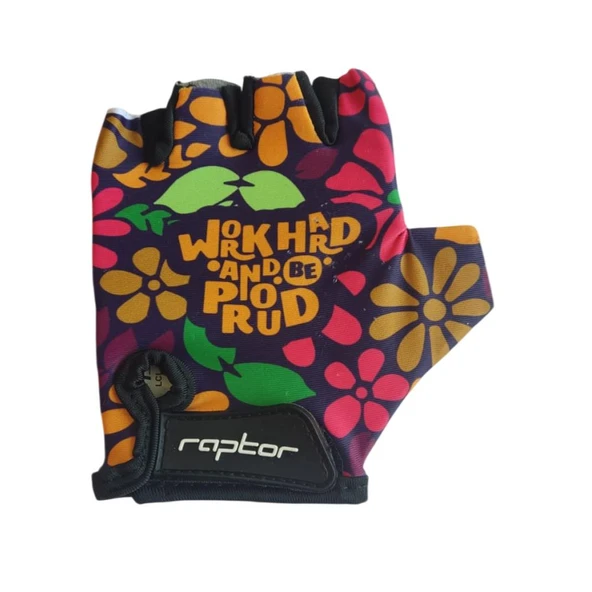Raptor Çocuk Eldiveni Kısa Parmak Çocuk Bisiklet Eldiveni Silikon Jelli Çiçek Desenli M Beden ürün görseli