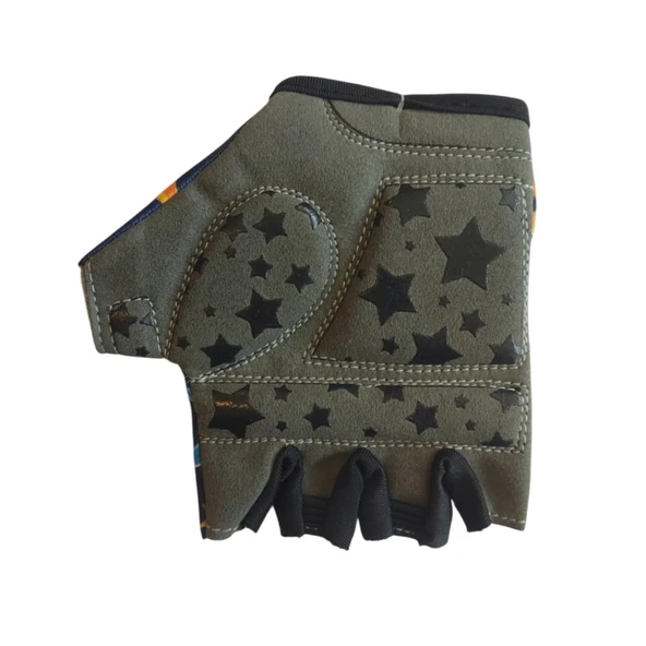 Raptor Çocuk Eldiveni Kısa Parmak Çocuk Bisiklet Eldiveni Silikon Jelli Yıldız Desenli M Beden - Resim 5