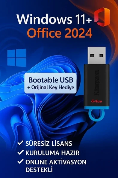 Windows 11 & Office 2024 Pro Plus USB Kurulum + Orijinal Hediyeli Lisans