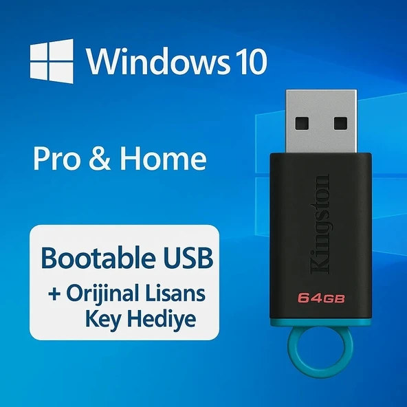 Windows 10 Pro & Home - Bootable USB - Orijinal Lisans Key Anahtarı Hediye