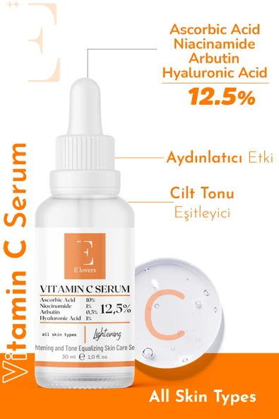 E'lovers C Vitaminli Aydınlatıcı, Ton Eşitleyici,Nemlendirici Serum, 30 ml, Tüm Ciltler ürün görseli