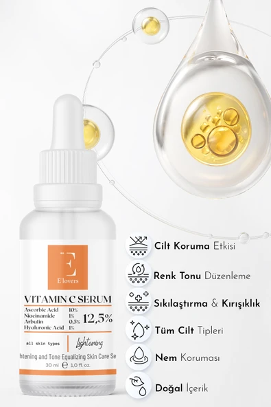 E'lovers C Vitaminli Aydınlatıcı, Ton Eşitleyici,Nemlendirici Serum, 30 ml, Tüm Ciltler - Resim 2