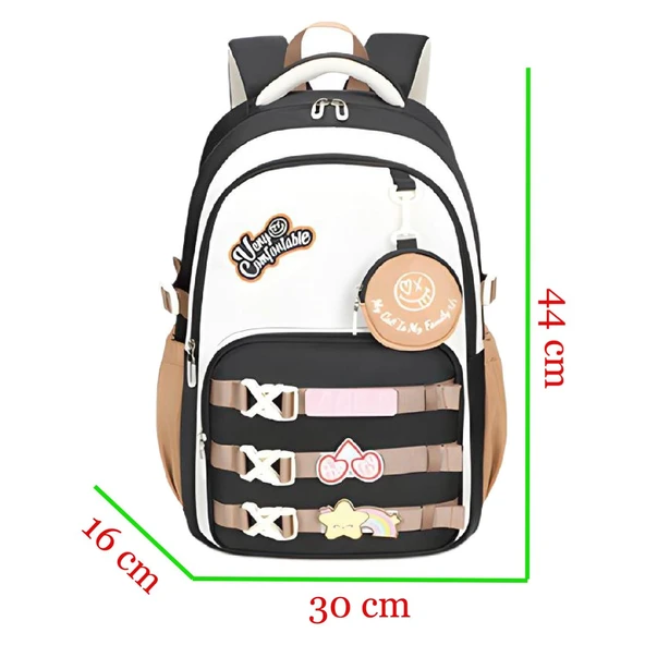 Muggle 3 Bölmeli Very Comfort Kolej Okul Sırt Çantası Siyah-Kahve (MU-1742) - 2