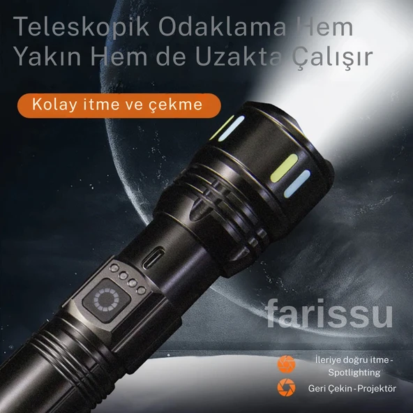 RT-171 1000 Lümen 50W Şarjlı LED El Feneri – 5 Modlu, Teleskopik Odaklamalı, Suya Dayanıklı - 2