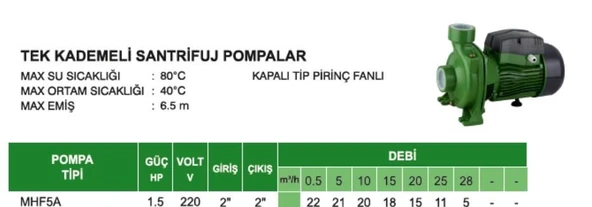 Atlantis MHF5A 1,5 HP Tek Kademeli Santrifuj Pompa - 2