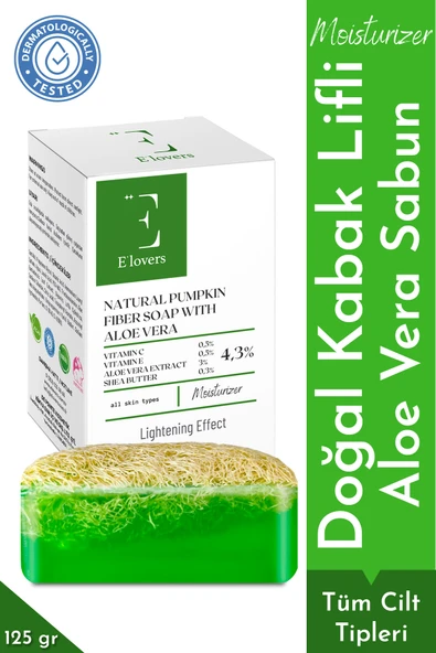 E'lovers Aloe Vera Özlü, Nemlendirici, Sebum Dengeleyici, Kabak Lifli Sabun, 125 gr, %100 Doğal, Tüm Ciltler ürün görseli