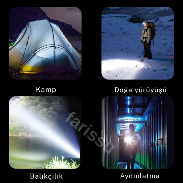 RT-171 1000 Lümen 50W Şarjlı LED El Feneri – 5 Modlu, Teleskopik Odaklamalı, Suya Dayanıklı - 6