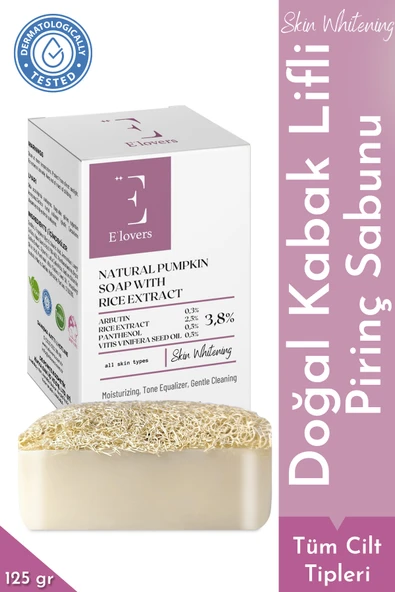 E'lovers Pirinç Özlü Leke Karşıtı Kabak Lifli Sabun,125 gr, %100 Doğal, Tüm Ciltler ürün görseli