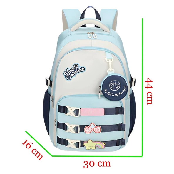 Muggle 3 Bölmeli Very Comfort Kolej Okul Sırt Çantası Turkuaz-Lacivert (MU-1728) - Resim 2