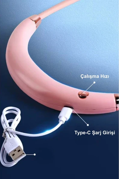 Taşınabilir Usb Şarjlı 3 Kademeli Ergonomik Boyun Fanı Vantilatör Soğutucu ZB135 - 11