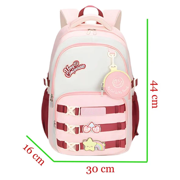 Muggle 3 Bölmeli Very Comfort Kolej Okul Sırt Çantası Pembe-Bordo (MU-1780) - Resim 2