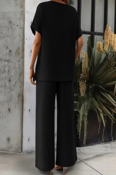 Kadın Kısa Kollu Yakası Açık Aerobin Bluz Ve Pantolon Ikili Takım - Resim 3