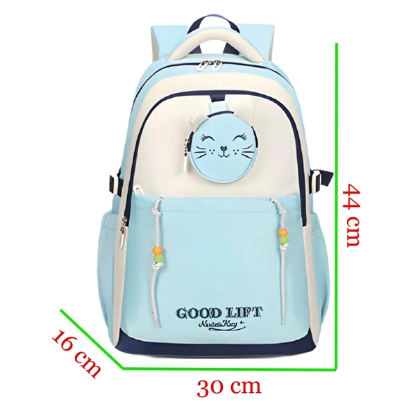 Muggle 3 Bölmeli Good Lift Kolej Okul Sırt Çantası Açık Mavi (MU-1629) - Resim 2
